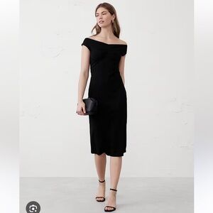 BANANA REPUBLIC OFF-SHOULDER KNIT MIDI DRESS BLACK NWT Petite Size XXS